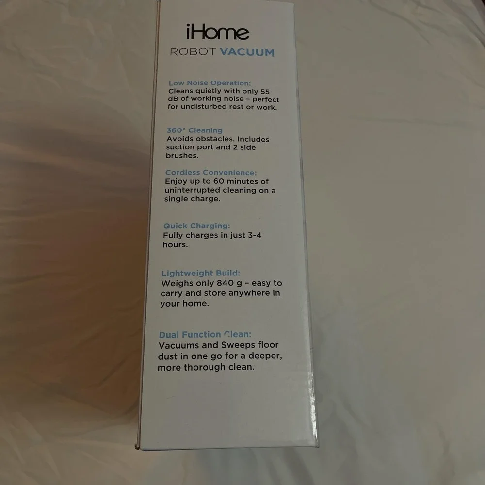 IHome Robot Vacuum Black Cordless Automatic Floor Cleaner Quiet 60 Min Battery‎